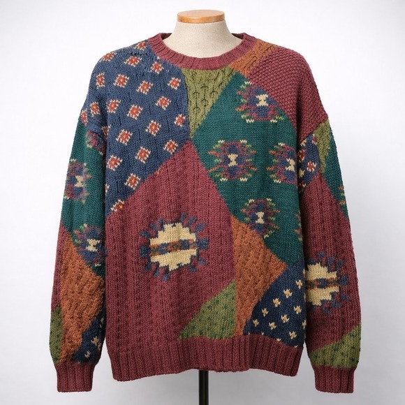 Woolrich Other - Vintage Y2K Woolrich Handknit Patchwork Sweater Sz XL Colorblock Grunge Grandpa‎